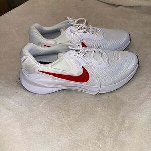 Nike Revolution 7 Running Shoes Mens Sz 11‎ W White/Fire Red Sneaker